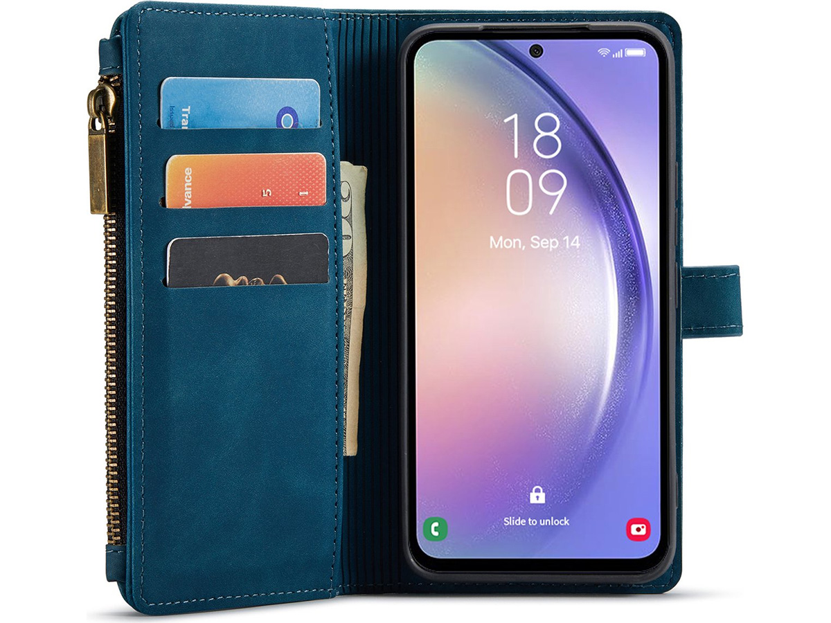 CaseMe Ritsvak Wallet Case Blauw - Samsung Galaxy A54 Hoesje