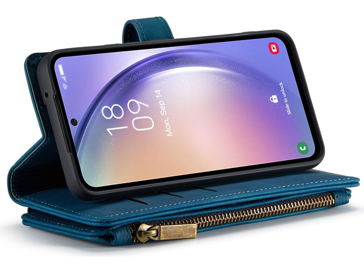 CaseMe Ritsvak Wallet Case Blauw - Samsung Galaxy A54 Hoesje