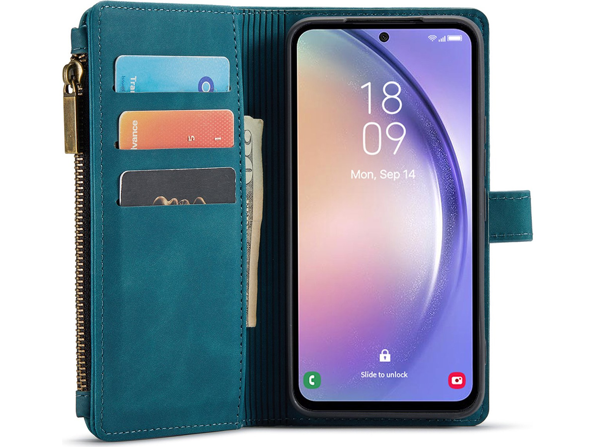 CaseMe Ritsvak Wallet Case Groen - Samsung Galaxy A54 Hoesje