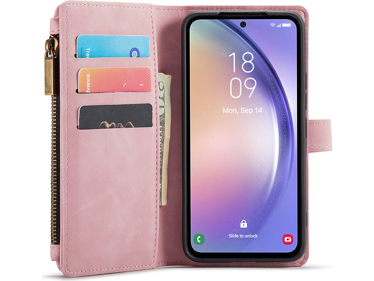 CaseMe Ritsvak Wallet Case Roze - Samsung Galaxy A54 Hoesje