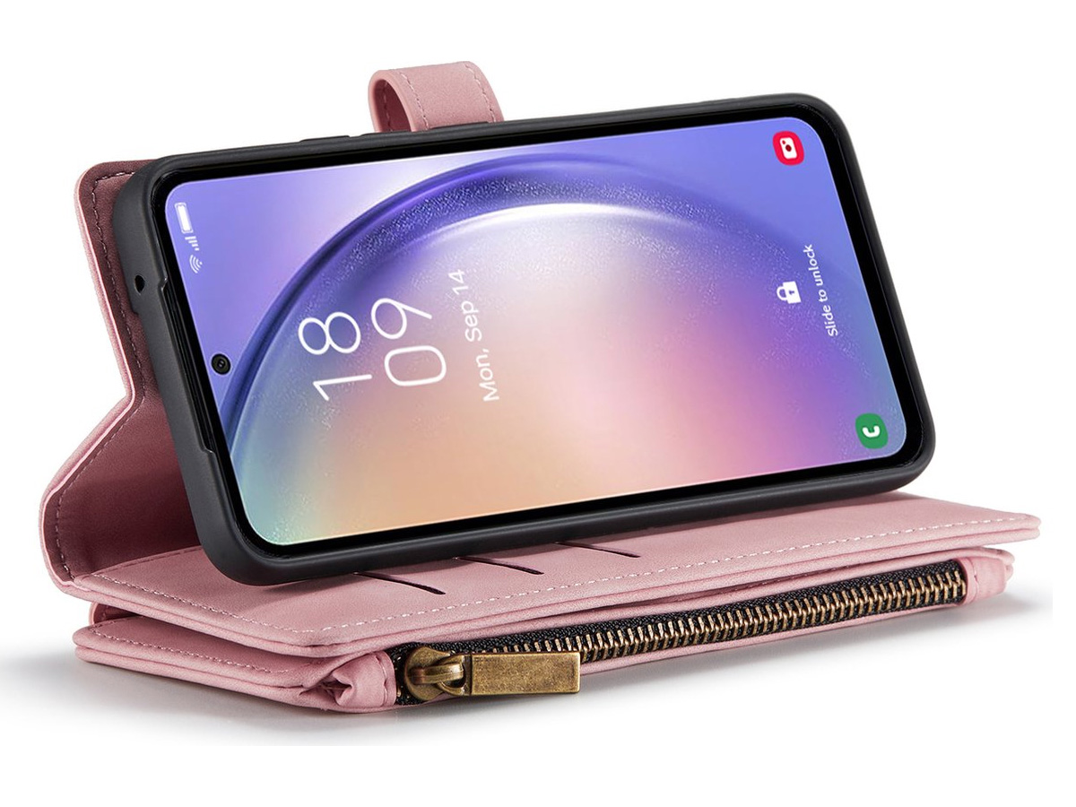 CaseMe Ritsvak Wallet Case Roze - Samsung Galaxy A54 Hoesje