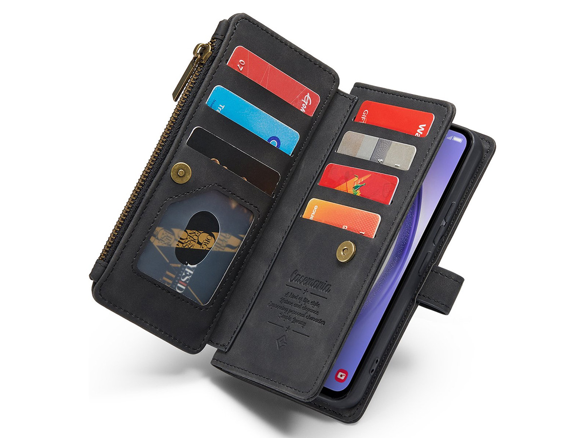 CaseMania Ritsvak Wallet Case Zwart - Samsung Galaxy A54 Hoesje