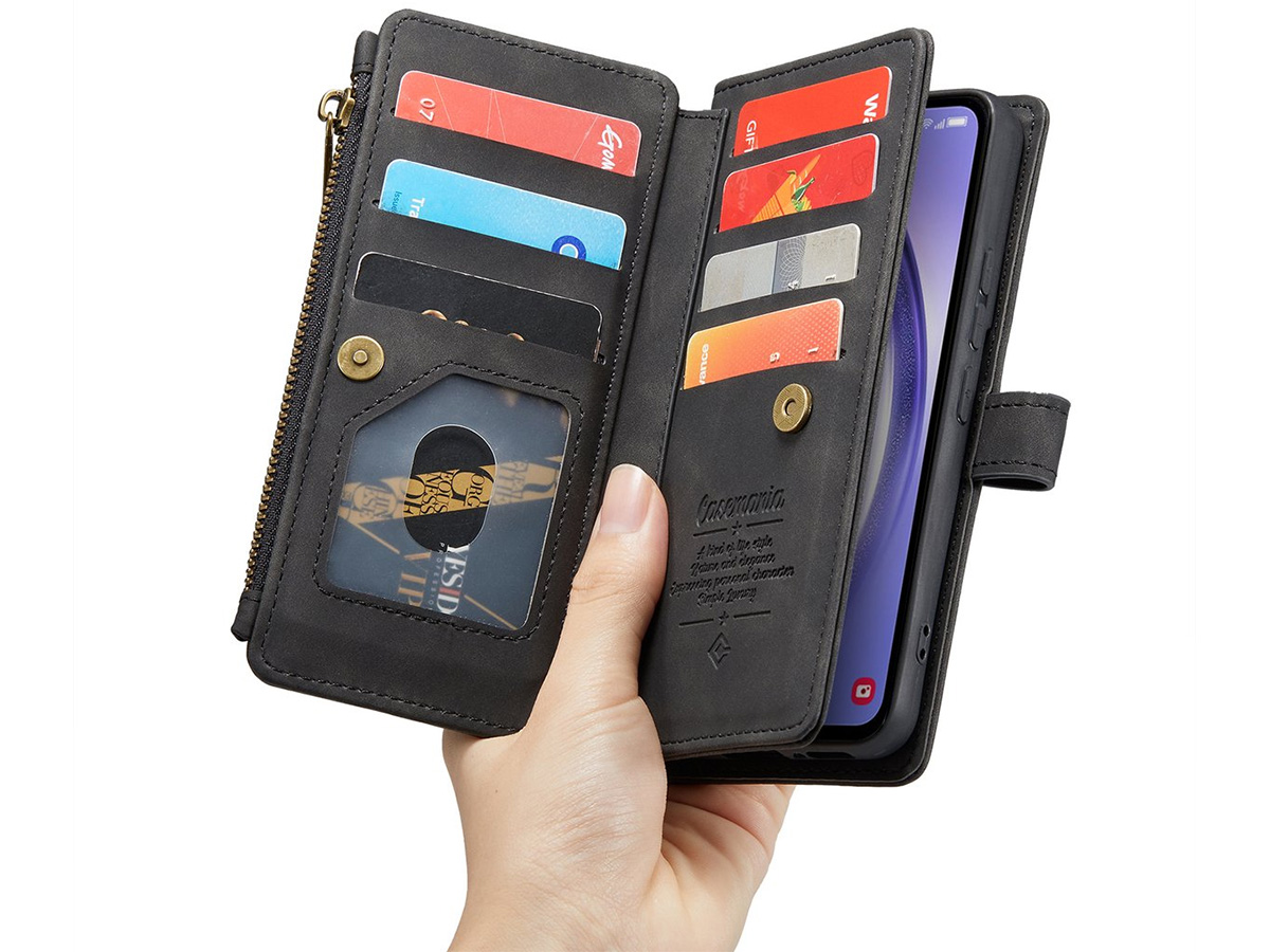 CaseMania Ritsvak Wallet Case Zwart - Samsung Galaxy A54 Hoesje