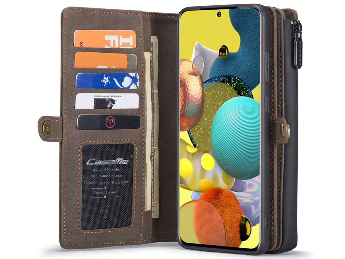 CaseMe Multi Wallet Ritsvak Case Bruin - Samsung Galaxy A71 Hoesje