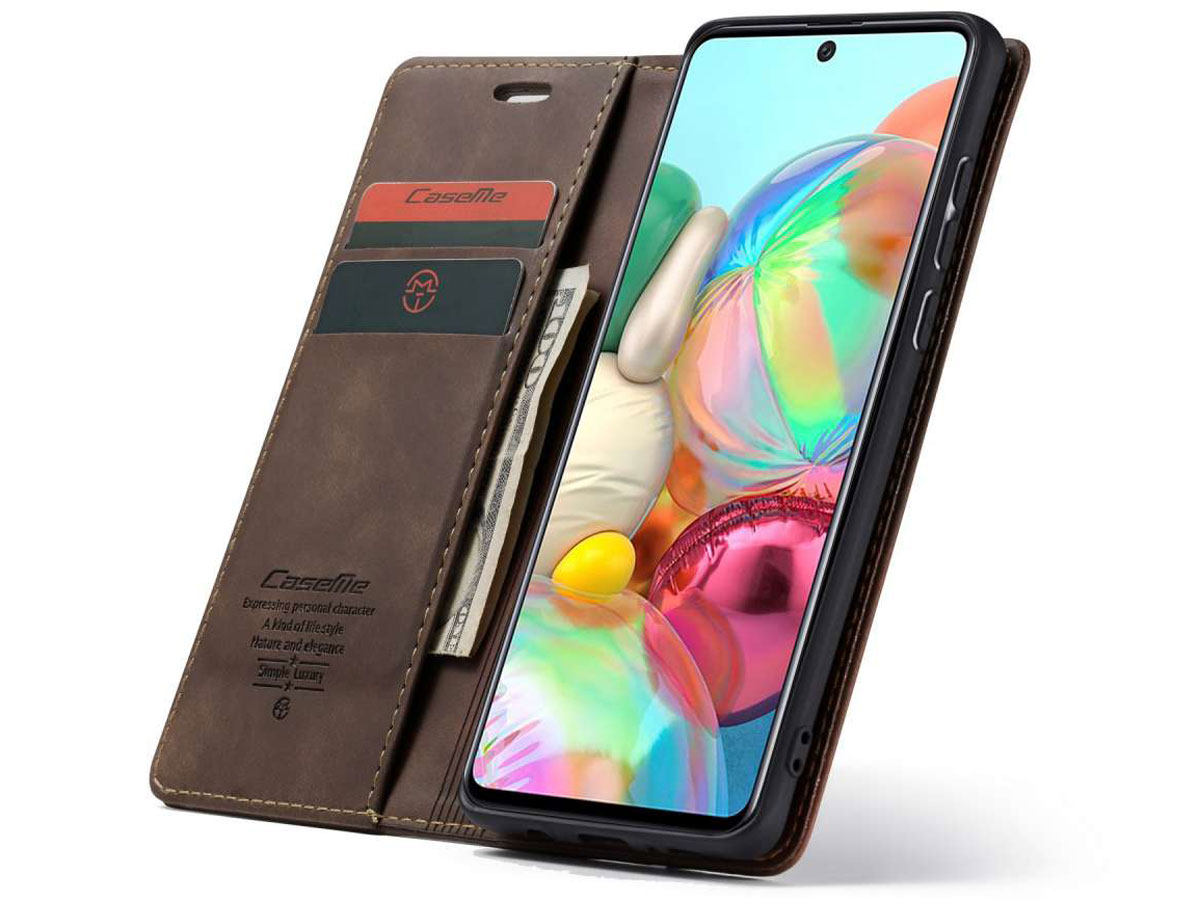 CaseMe Vintage BookCase Bruin - Samsung Galaxy A71 hoesje