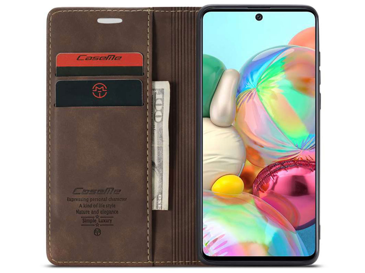 CaseMe Vintage BookCase Bruin - Samsung Galaxy A71 hoesje