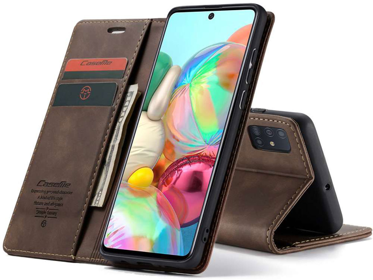 CaseMe Vintage BookCase Bruin - Samsung Galaxy A71 hoesje