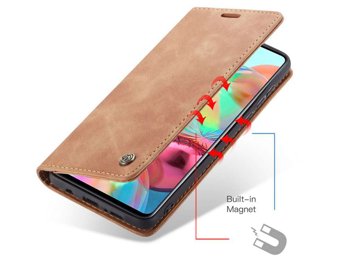 CaseMe Vintage BookCase Tan - Samsung Galaxy A71 hoesje