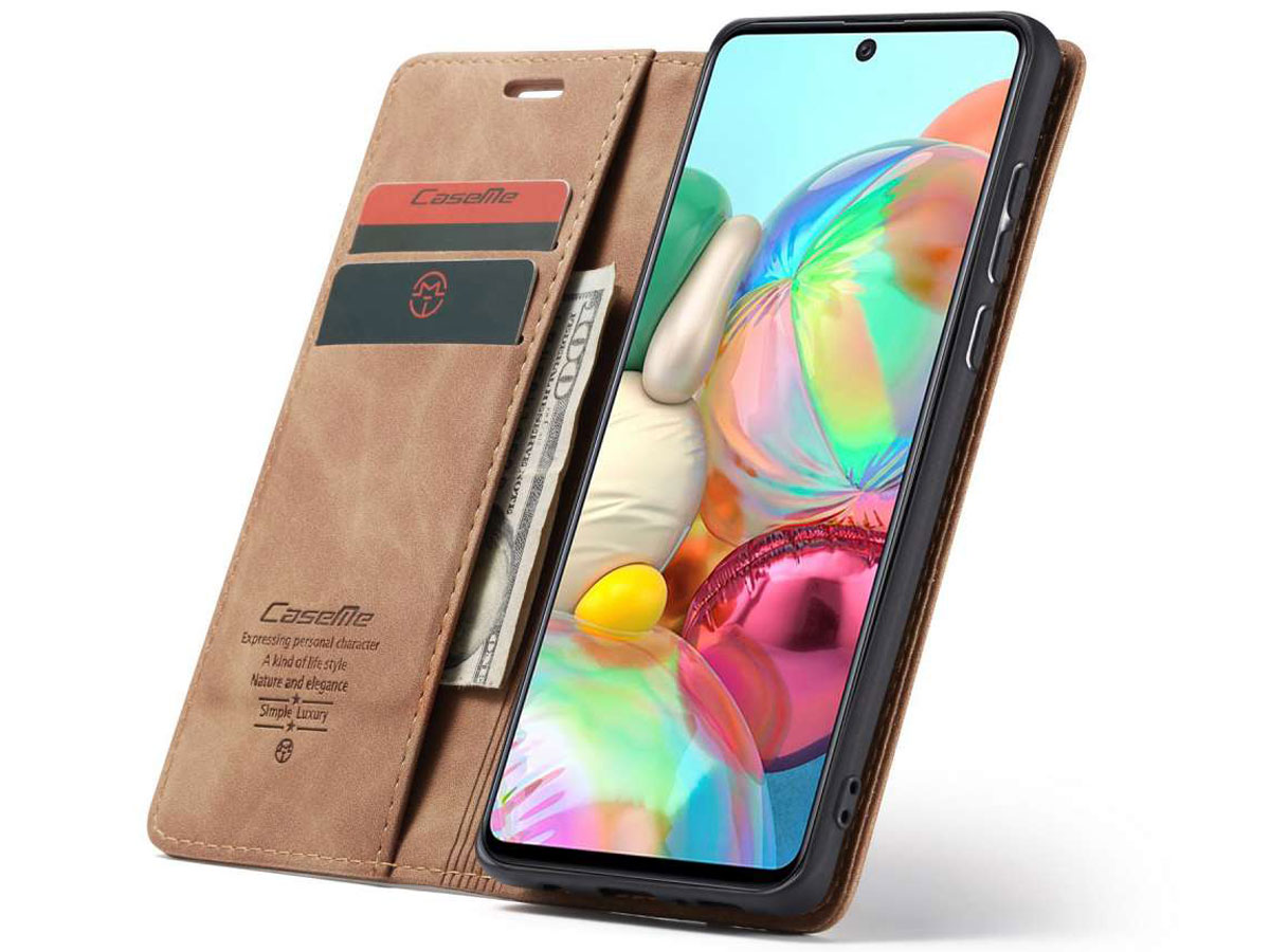 CaseMe Vintage BookCase Tan - Samsung Galaxy A71 hoesje