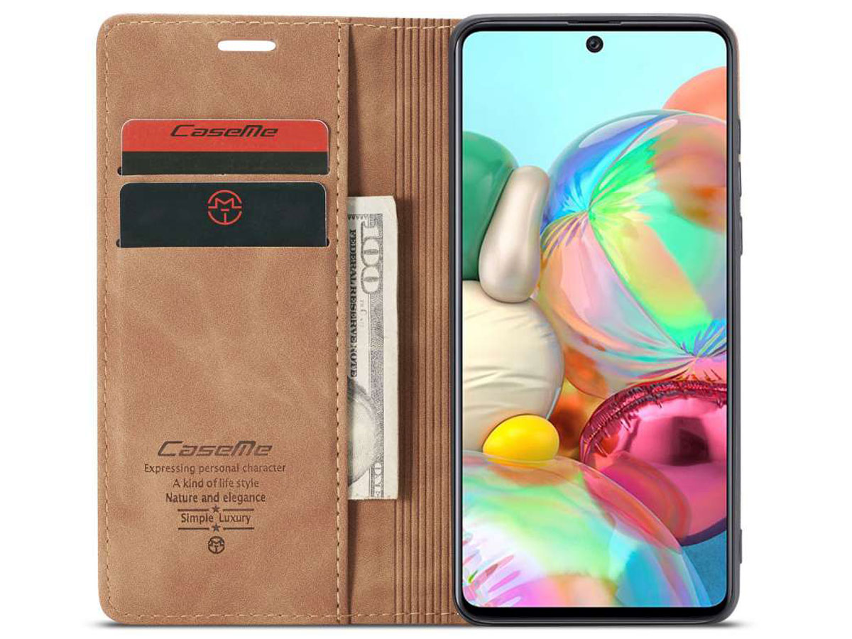 CaseMe Vintage BookCase Tan - Samsung Galaxy A71 hoesje