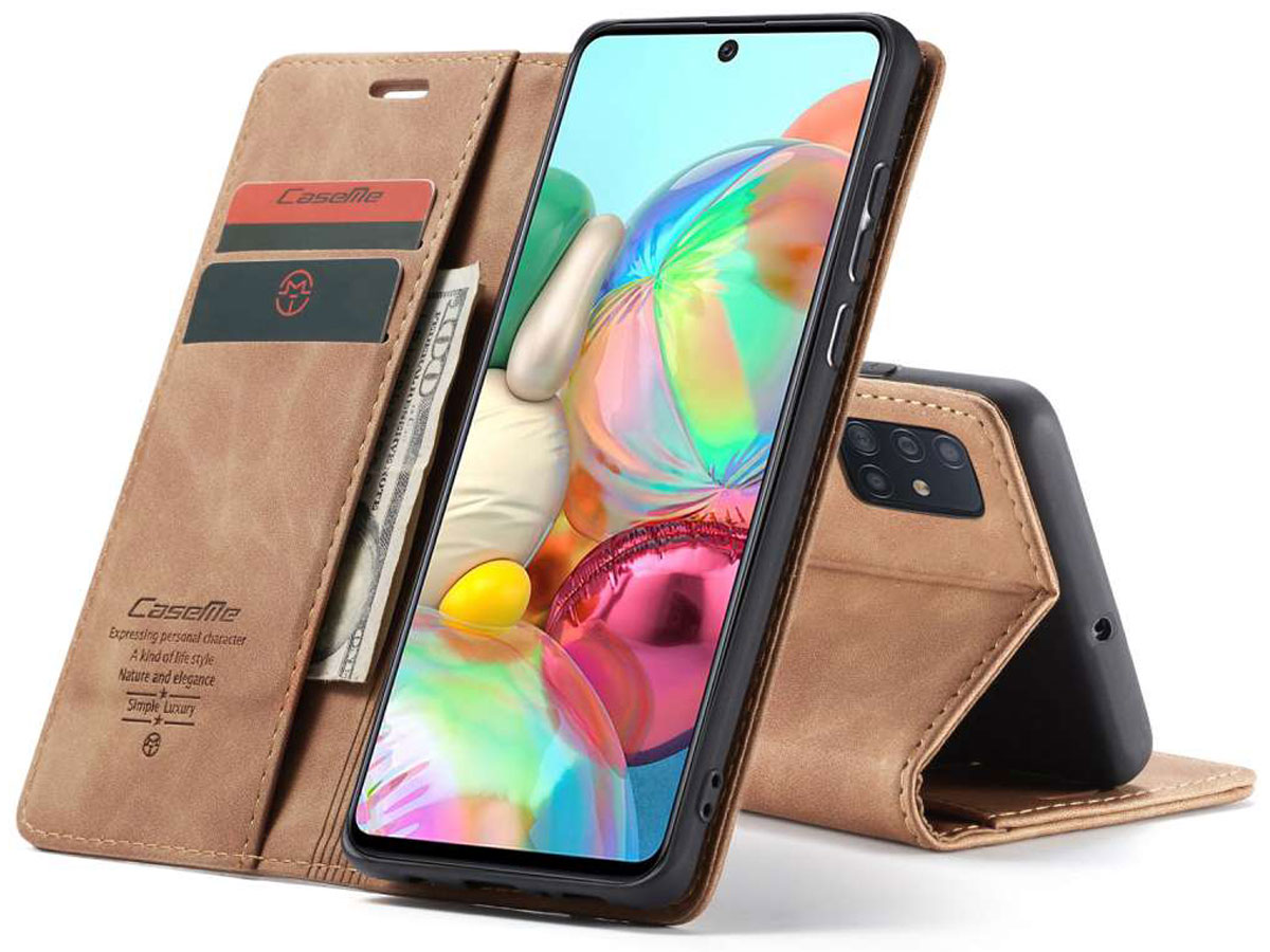 CaseMe Vintage BookCase Tan - Samsung Galaxy A71 hoesje