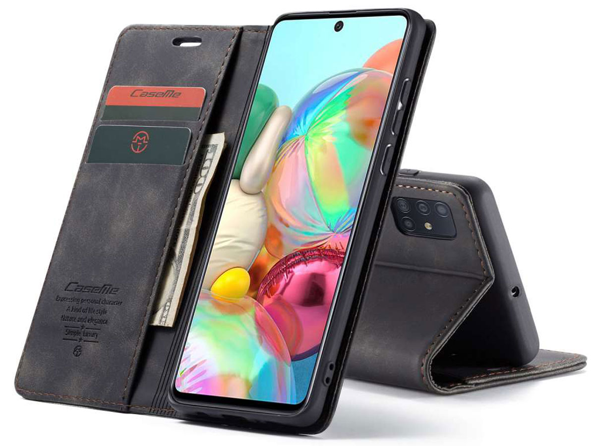 CaseMe Vintage BookCase Zwart - Samsung Galaxy A71 hoesje