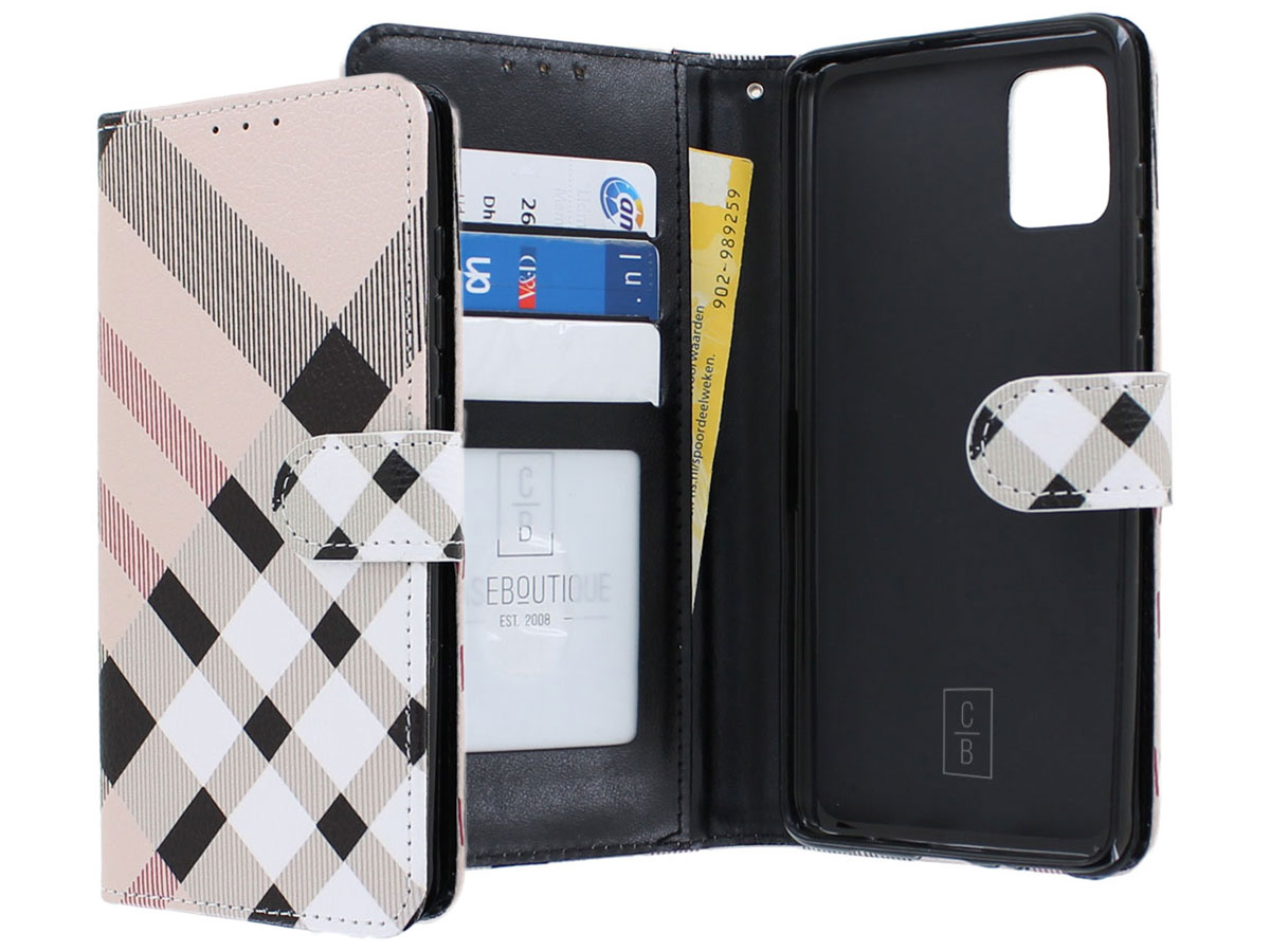Book Case Mapje Ruitjes Beige - Samsung Galaxy A71 hoesje