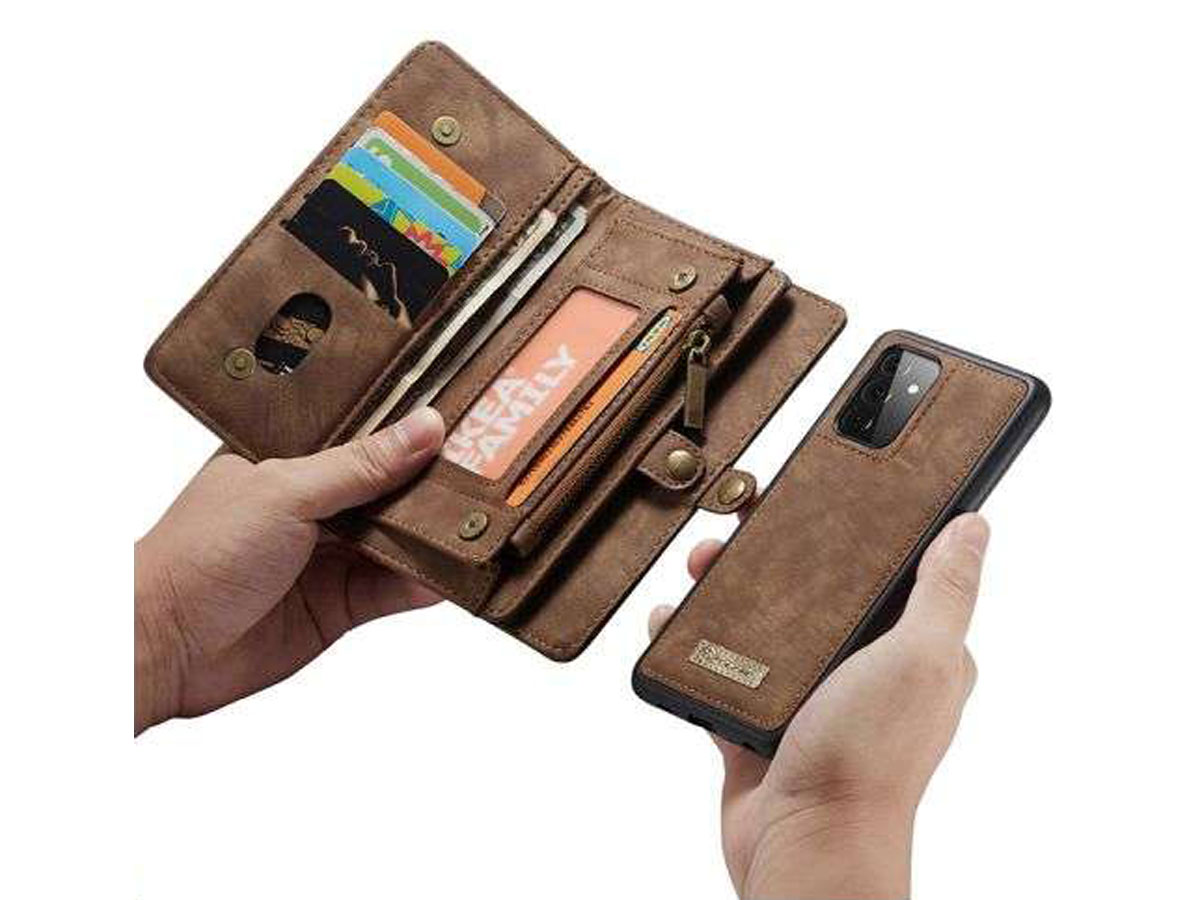 CaseMe 2in1 Wallet Ritsvak Case Bruin - Samsung Galaxy A72 Hoesje