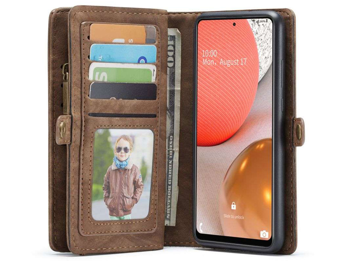 CaseMe 2in1 Wallet Ritsvak Case Bruin - Samsung Galaxy A72 Hoesje