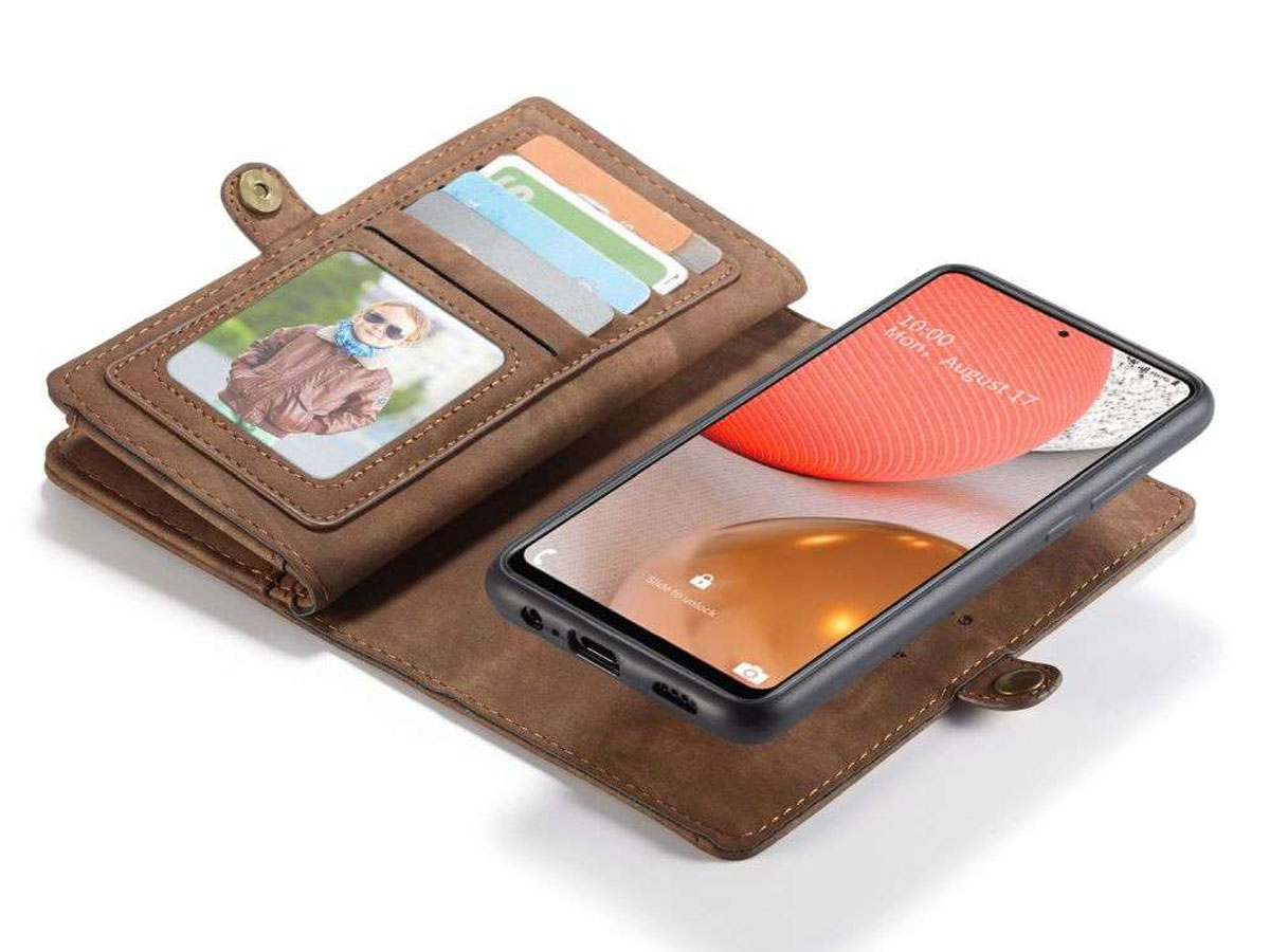 CaseMe 2in1 Wallet Ritsvak Case Bruin - Samsung Galaxy A72 Hoesje