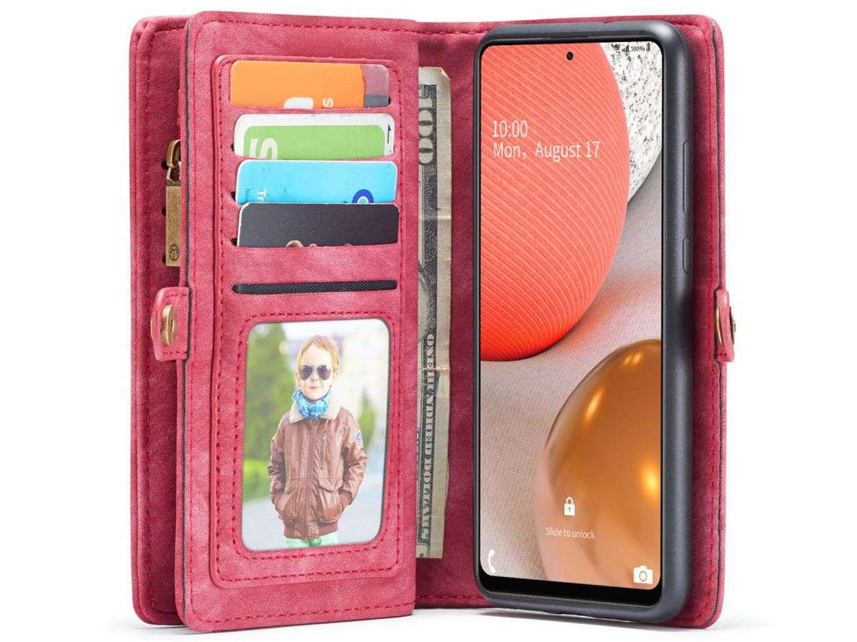 CaseMe 2in1 Wallet Ritsvak Case Rood - Samsung Galaxy A72 Hoesje