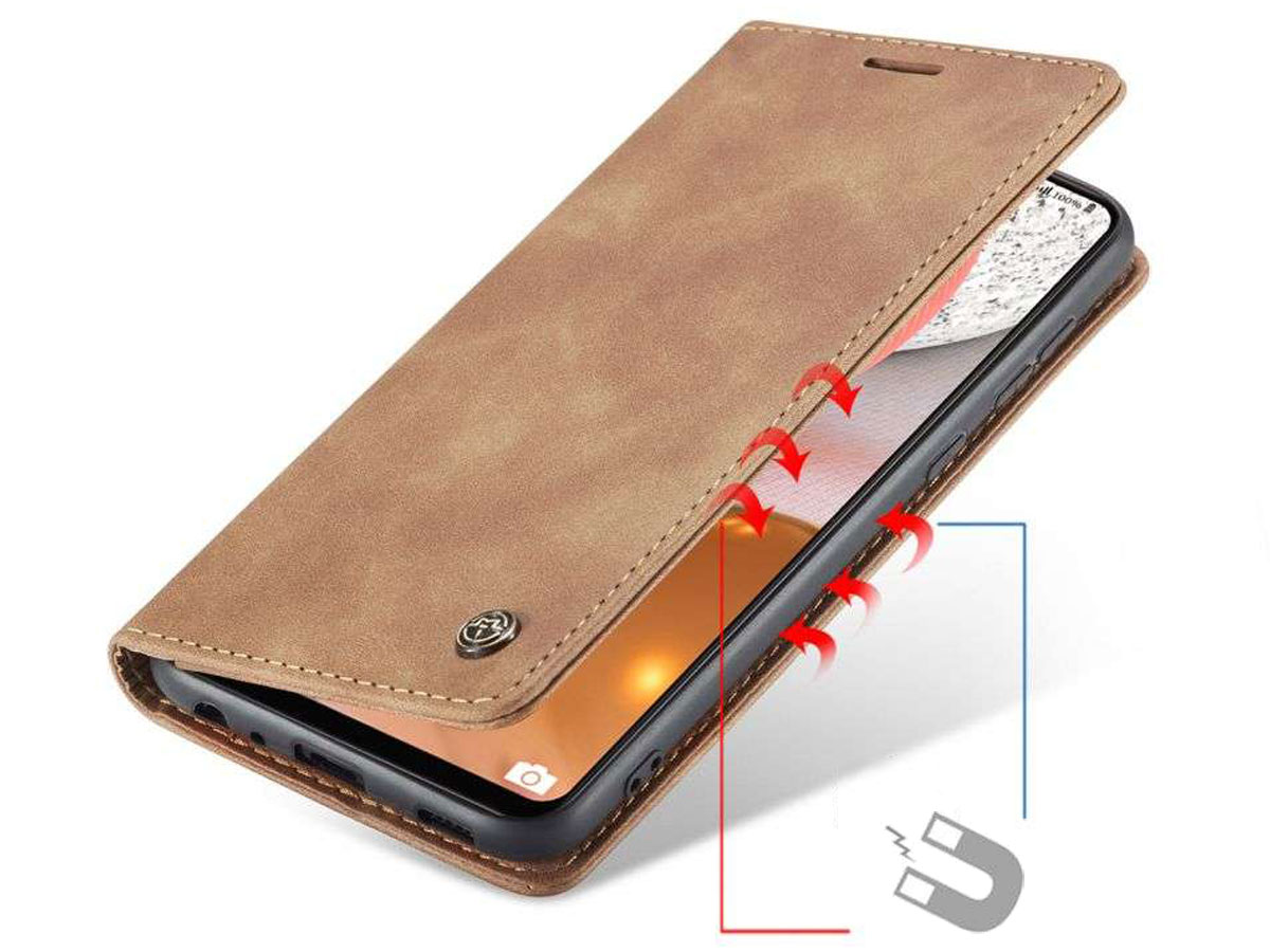 CaseMe Vintage BookCase Tan - Samsung Galaxy A72 hoesje