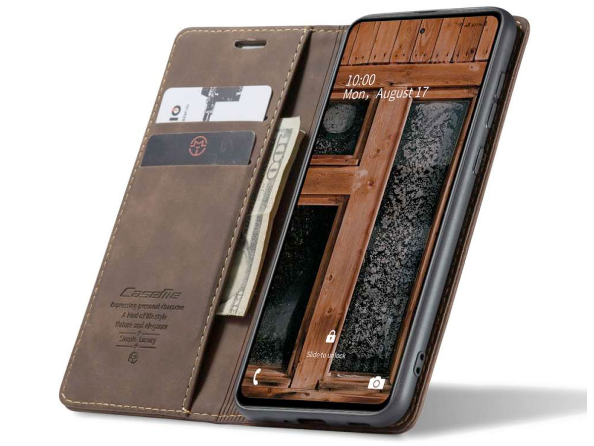 CaseMe Vintage BookCase Bruin - Samsung Galaxy A73 hoesje