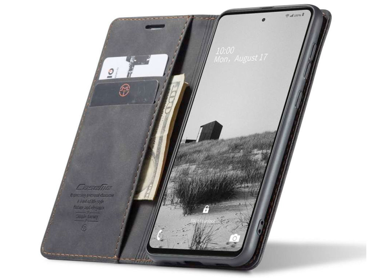 CaseMe Vintage BookCase Zwart - Samsung Galaxy A73 hoesje