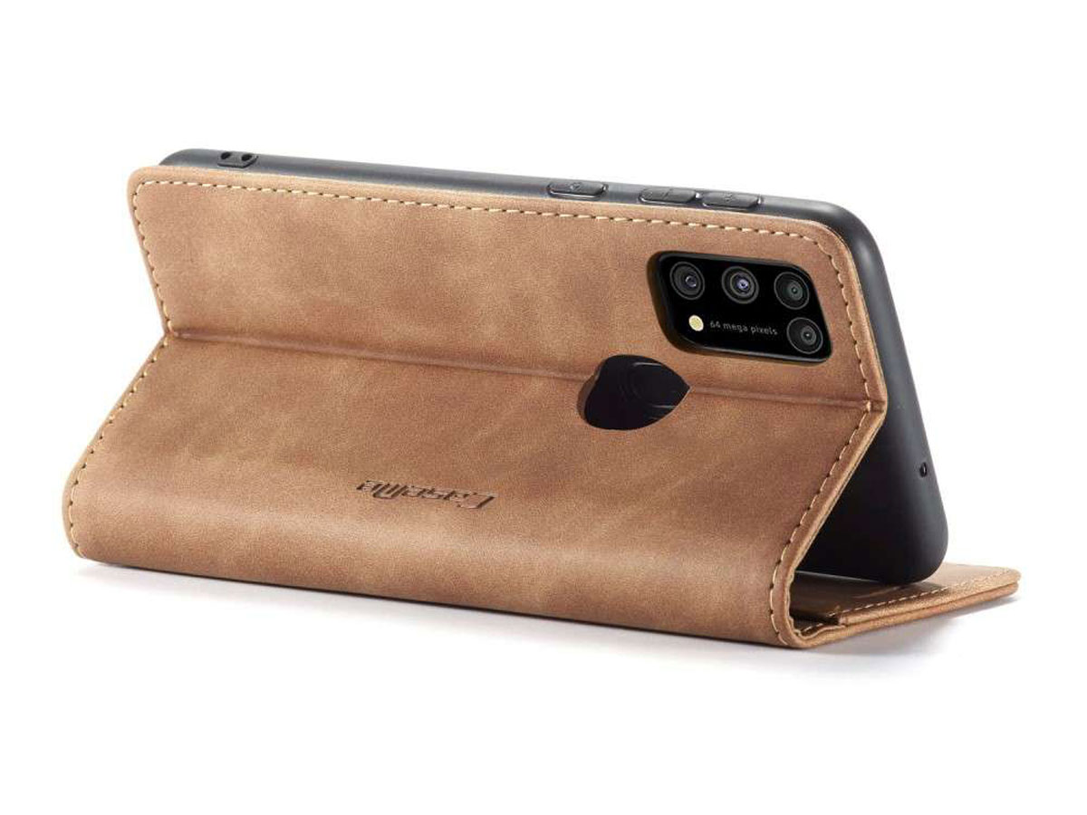 CaseMe Vintage BookCase Tan - Samsung Galaxy M31 hoesje