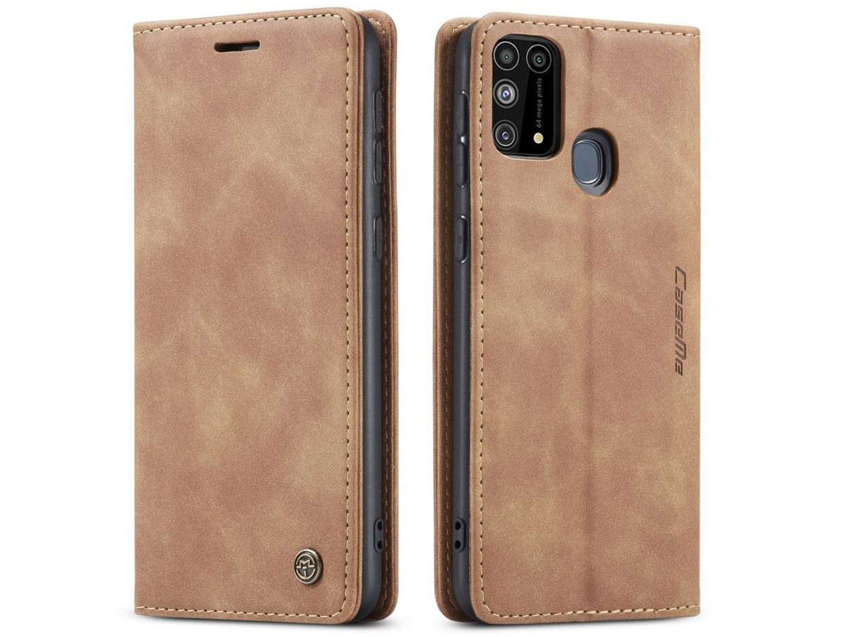 CaseMe Vintage BookCase Tan - Samsung Galaxy M31 hoesje