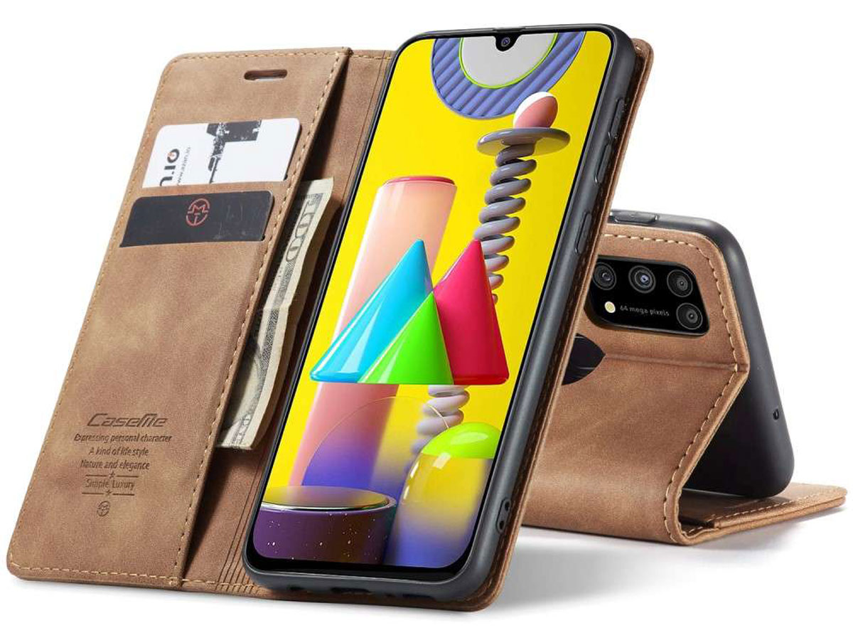 CaseMe Vintage BookCase Tan - Samsung Galaxy M31 hoesje