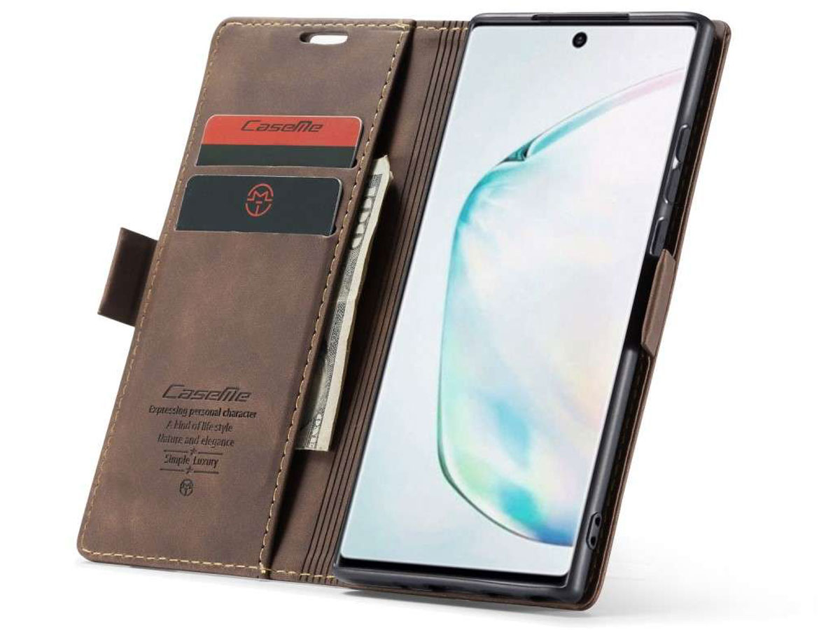 CaseMe Vintage BookCase Bruin - Samsung Galaxy Note 10 Lite hoesje