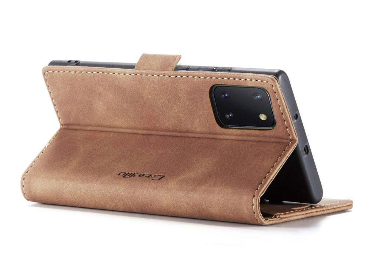 CaseMe Vintage BookCase Tan - Samsung Galaxy Note 10 Lite hoesje