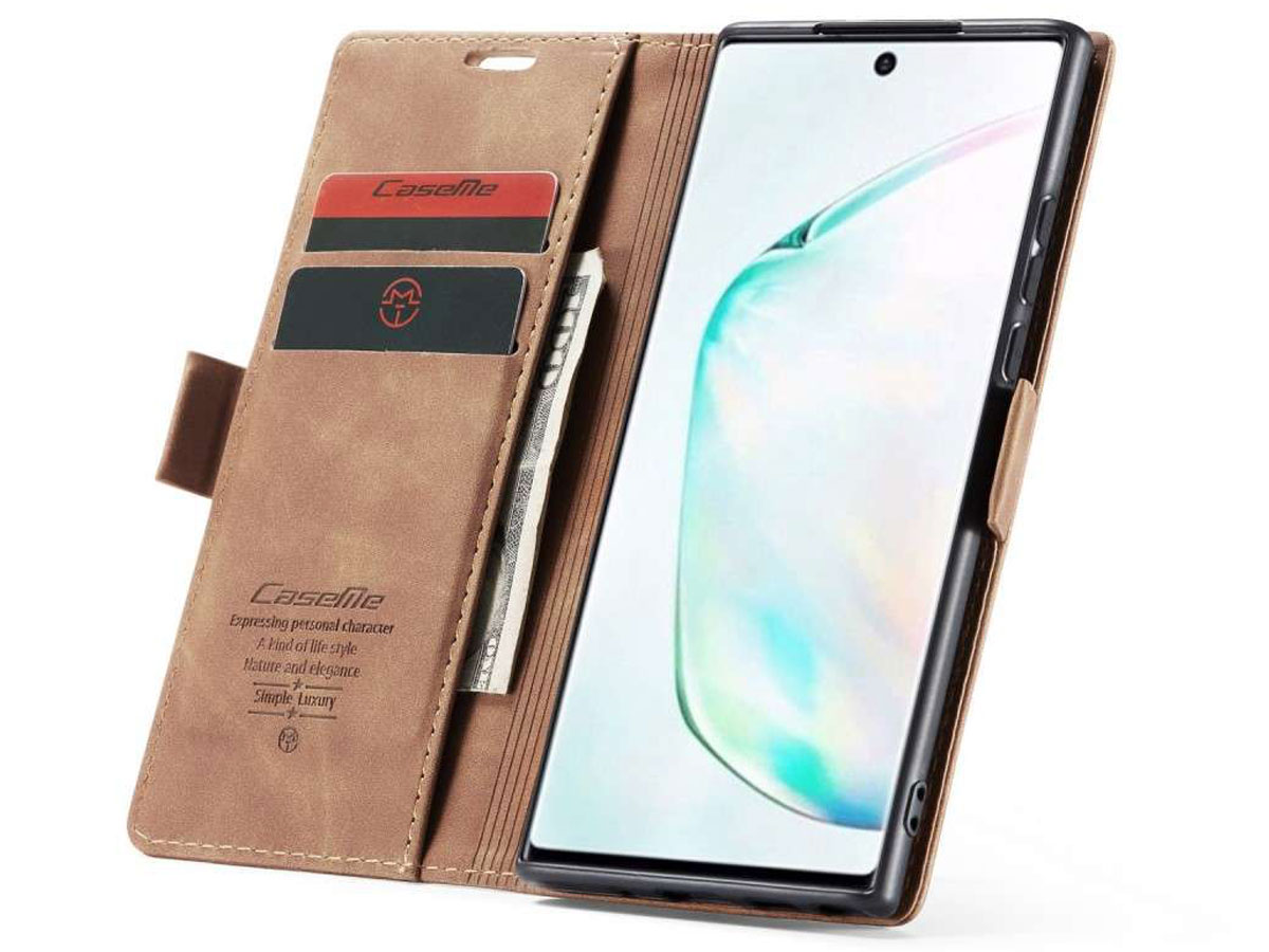 CaseMe Vintage BookCase Tan - Samsung Galaxy Note 10 Lite hoesje