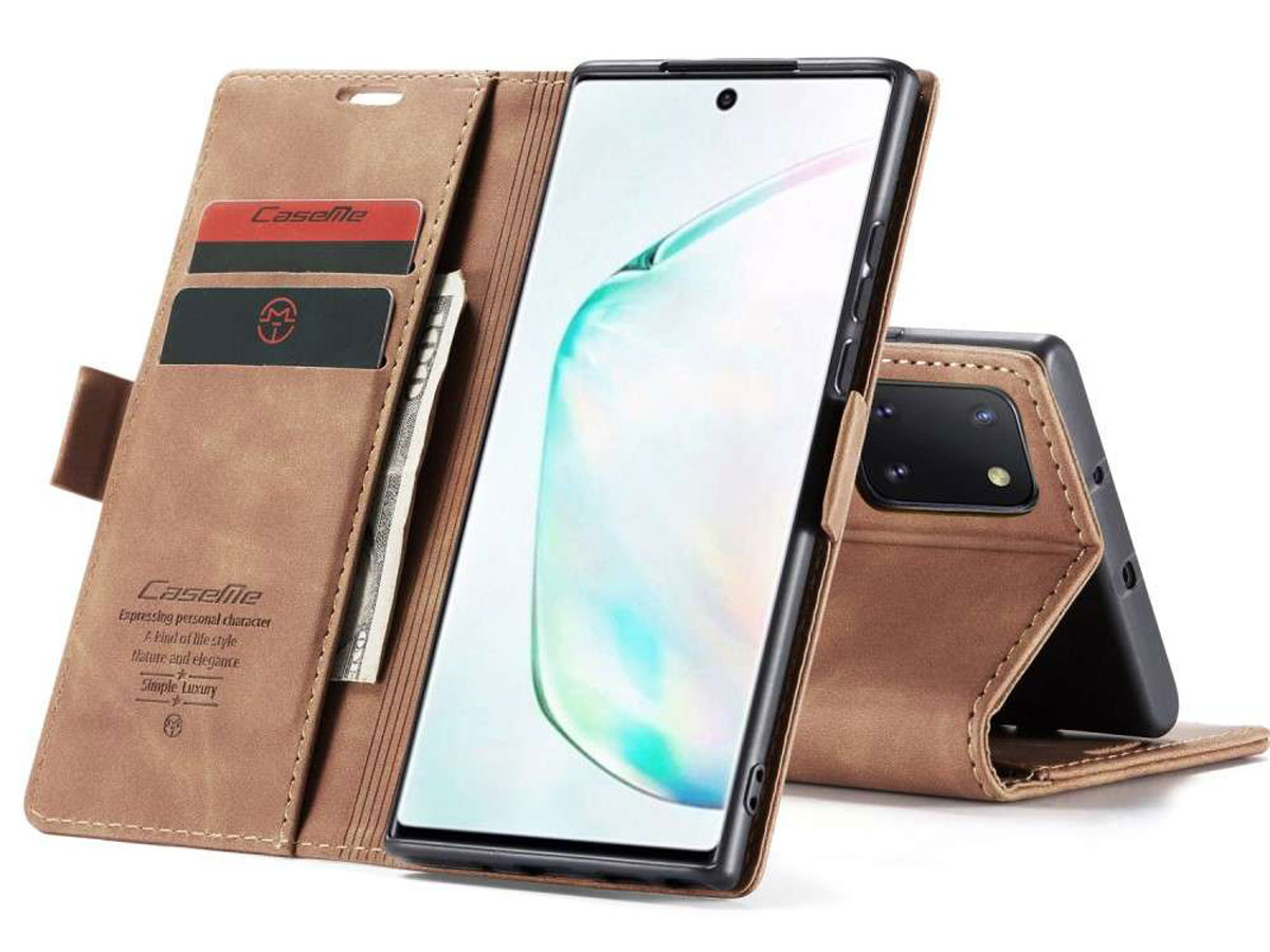 CaseMe Vintage BookCase Tan - Samsung Galaxy Note 10 Lite hoesje