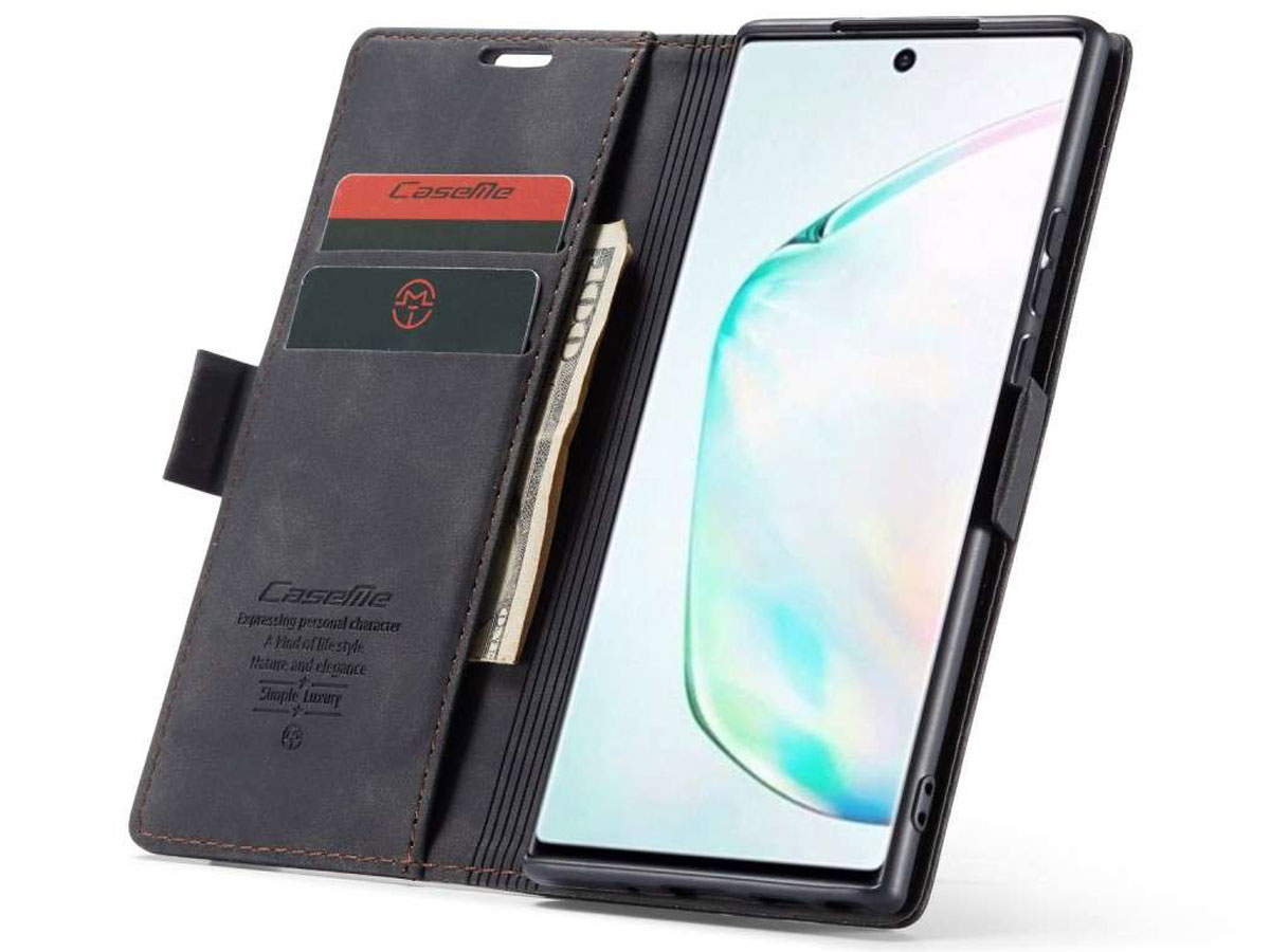 CaseMe Vintage BookCase Zwart - Samsung Galaxy Note 10 Lite hoesje