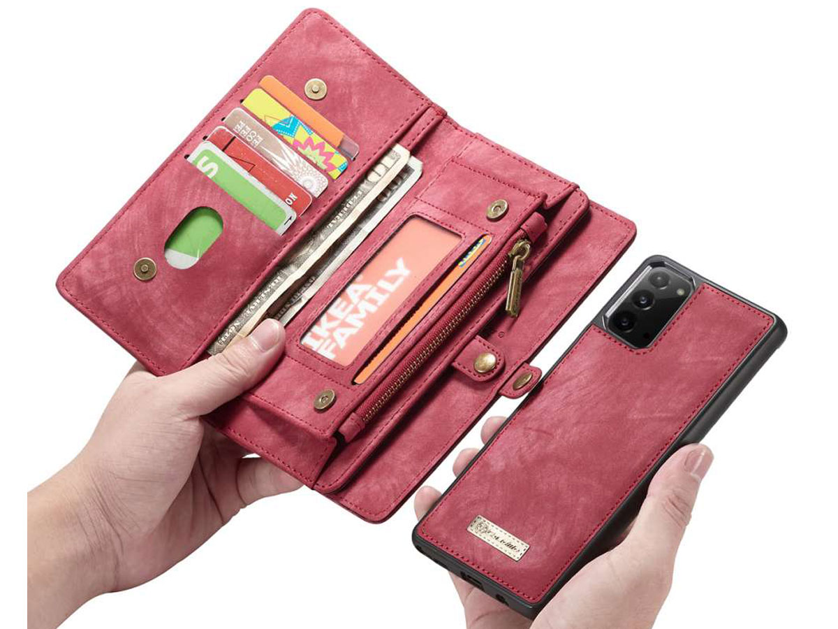 CaseMe 2in1 Wallet Ritsvak Case Rood - Samsung Galaxy Note 20 Hoesje