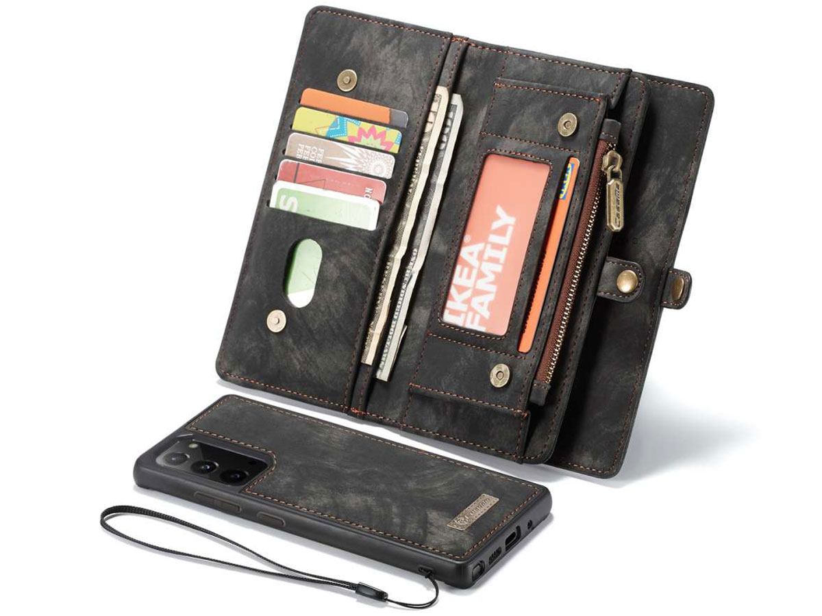 CaseMe 2in1 Wallet Ritsvak Case Zwart - Samsung Galaxy Note 20 Hoesje