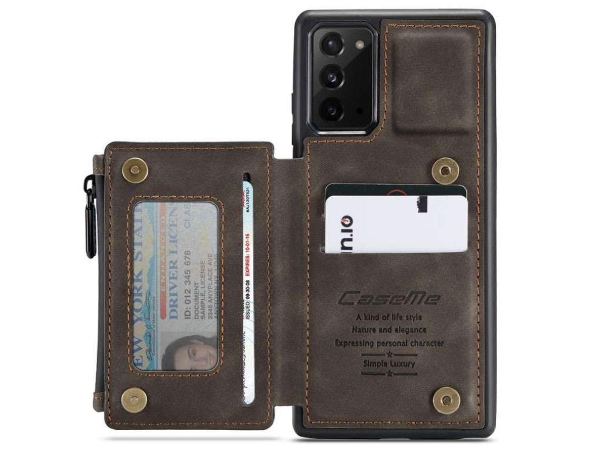CaseMe Backcase Wallet Bruin - Samsung Galaxy Note 20 hoesje