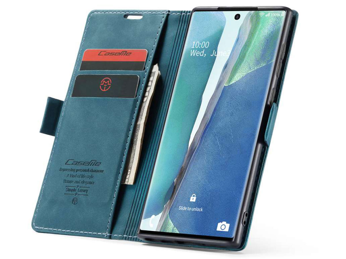 CaseMe Vintage BookCase Blauw - Samsung Galaxy Note 20 hoesje