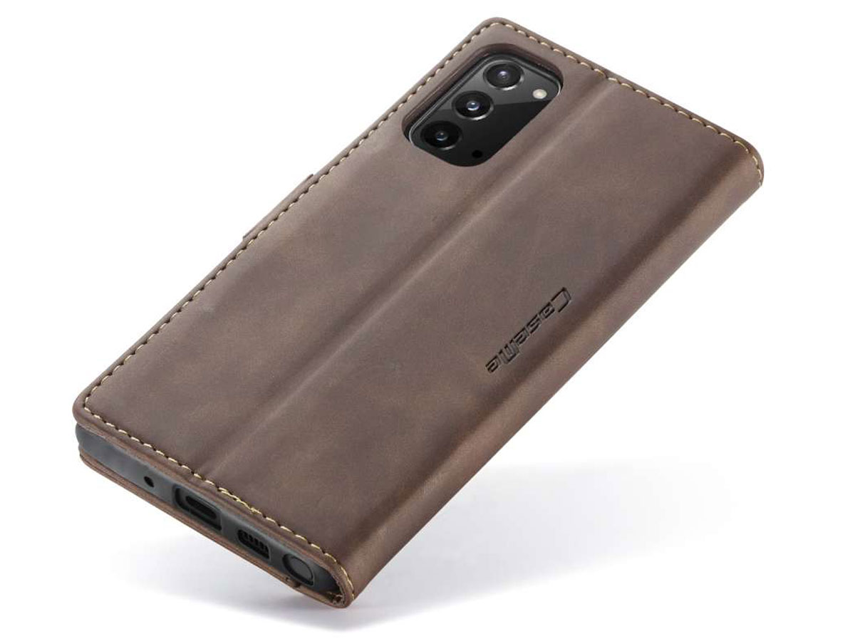 CaseMe Vintage BookCase Bruin - Samsung Galaxy Note 20 hoesje