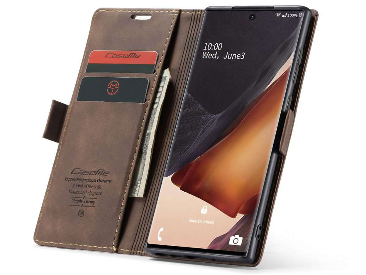 CaseMe Vintage BookCase Bruin - Samsung Galaxy Note 20 hoesje