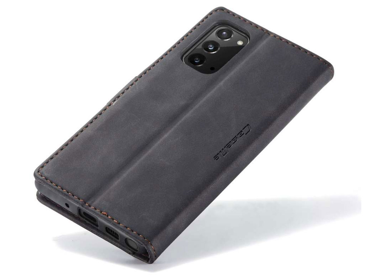 CaseMe Vintage BookCase Zwart - Samsung Galaxy Note 20 hoesje