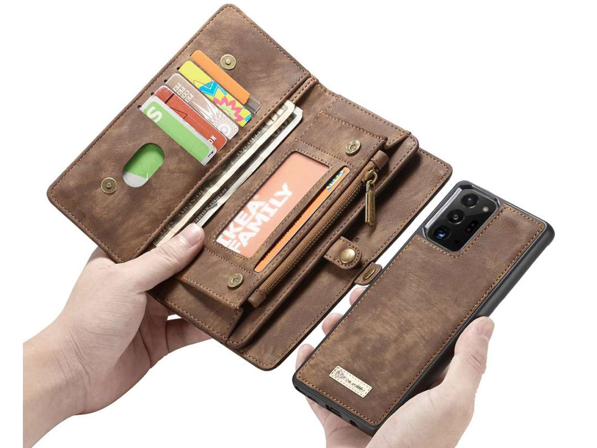 CaseMe 2in1 Wallet Ritsvak Case Bruin - Galaxy Note 20 Ultra Hoesje