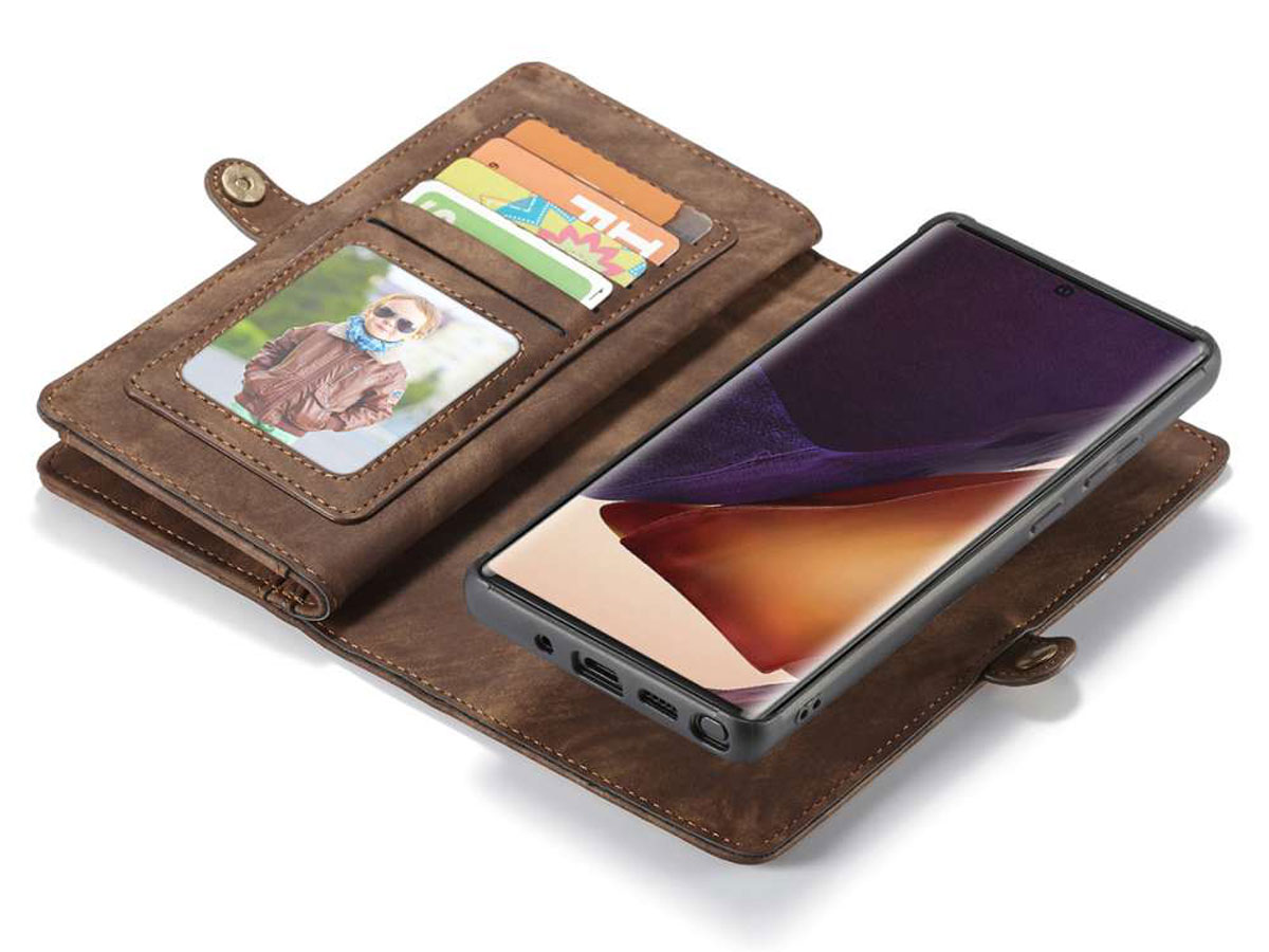 CaseMe 2in1 Wallet Ritsvak Case Bruin - Galaxy Note 20 Ultra Hoesje