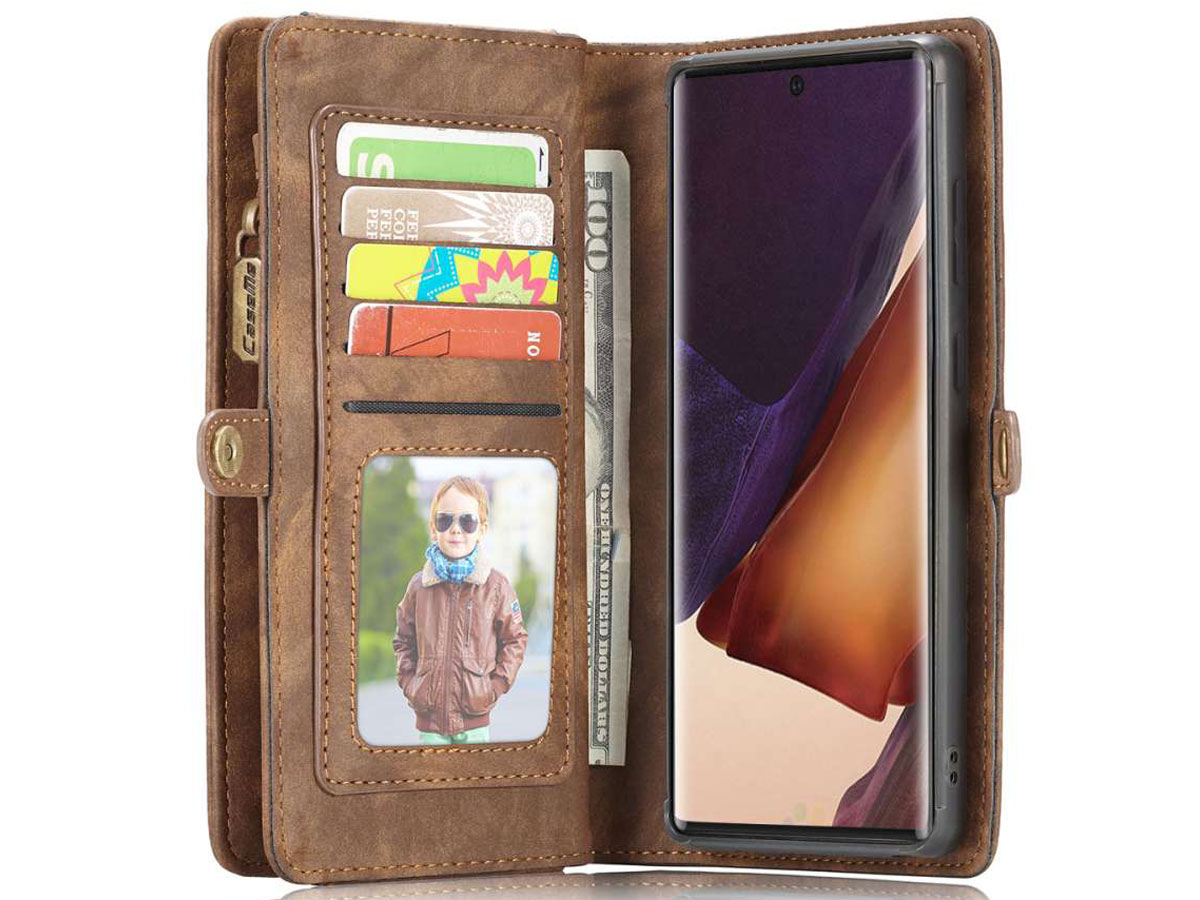 CaseMe 2in1 Wallet Ritsvak Case Bruin - Galaxy Note 20 Ultra Hoesje