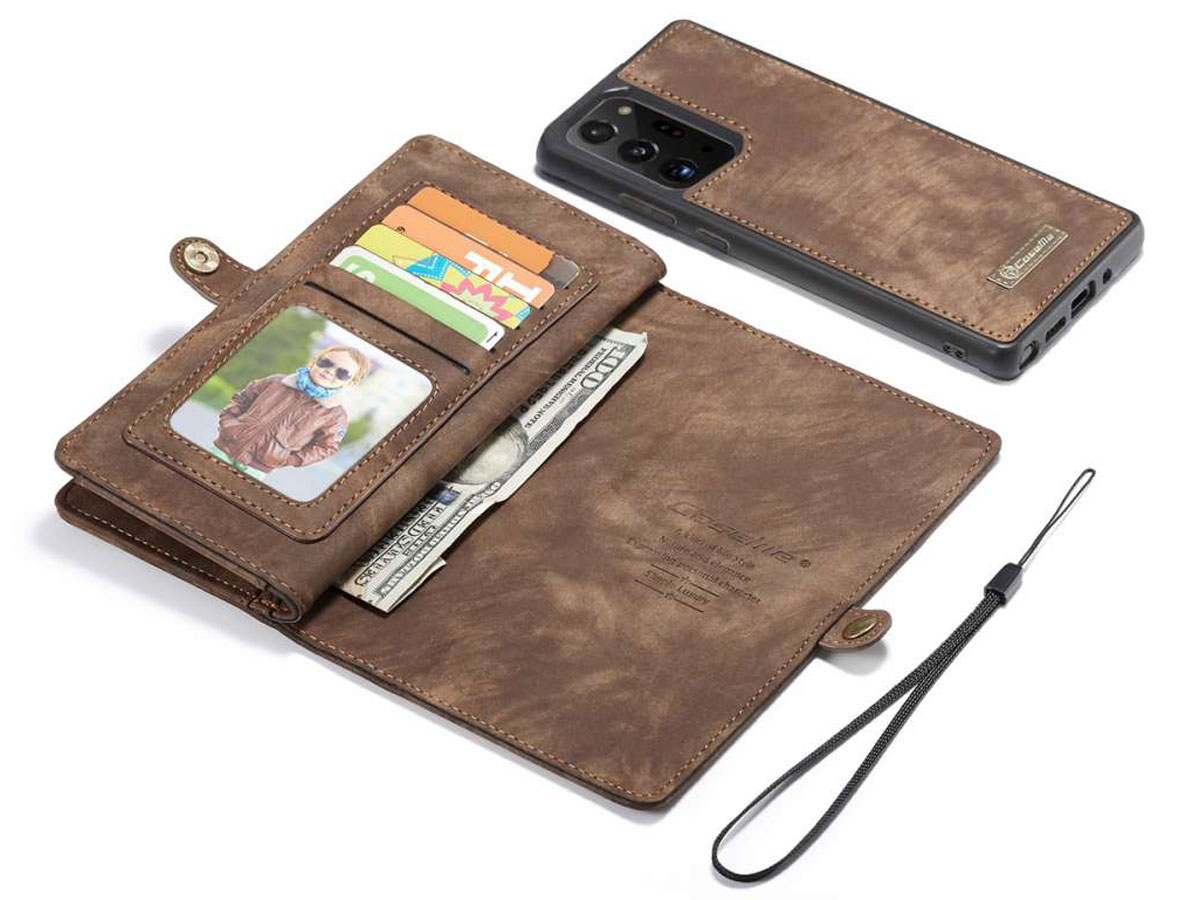 CaseMe 2in1 Wallet Ritsvak Case Bruin - Galaxy Note 20 Ultra Hoesje