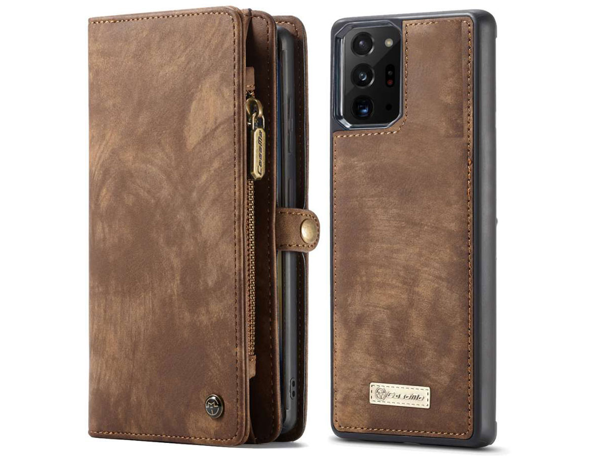 CaseMe 2in1 Wallet Ritsvak Case Bruin - Galaxy Note 20 Ultra Hoesje