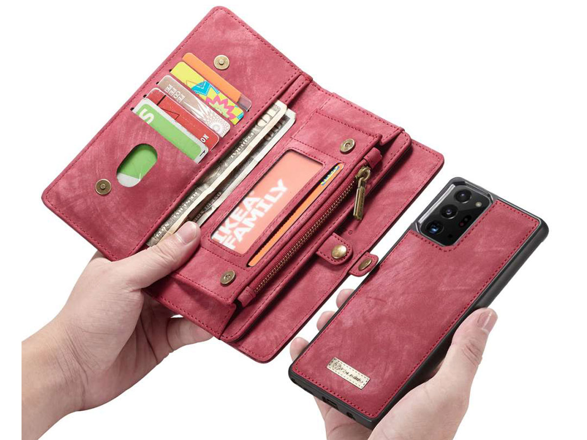 CaseMe 2in1 Wallet Ritsvak Case Rood - Galaxy Note 20 Ultra Hoesje