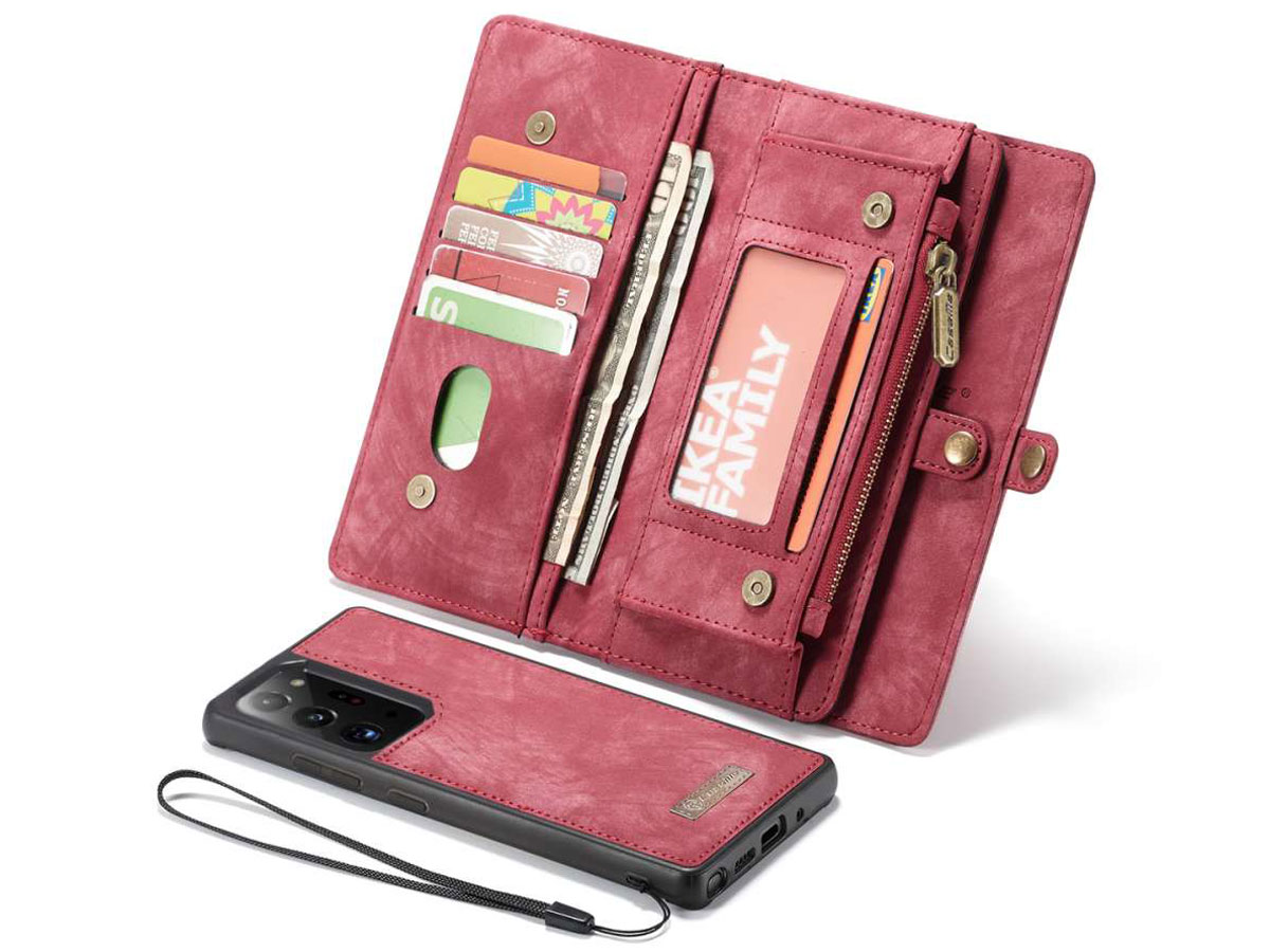 CaseMe 2in1 Wallet Ritsvak Case Rood - Galaxy Note 20 Ultra Hoesje