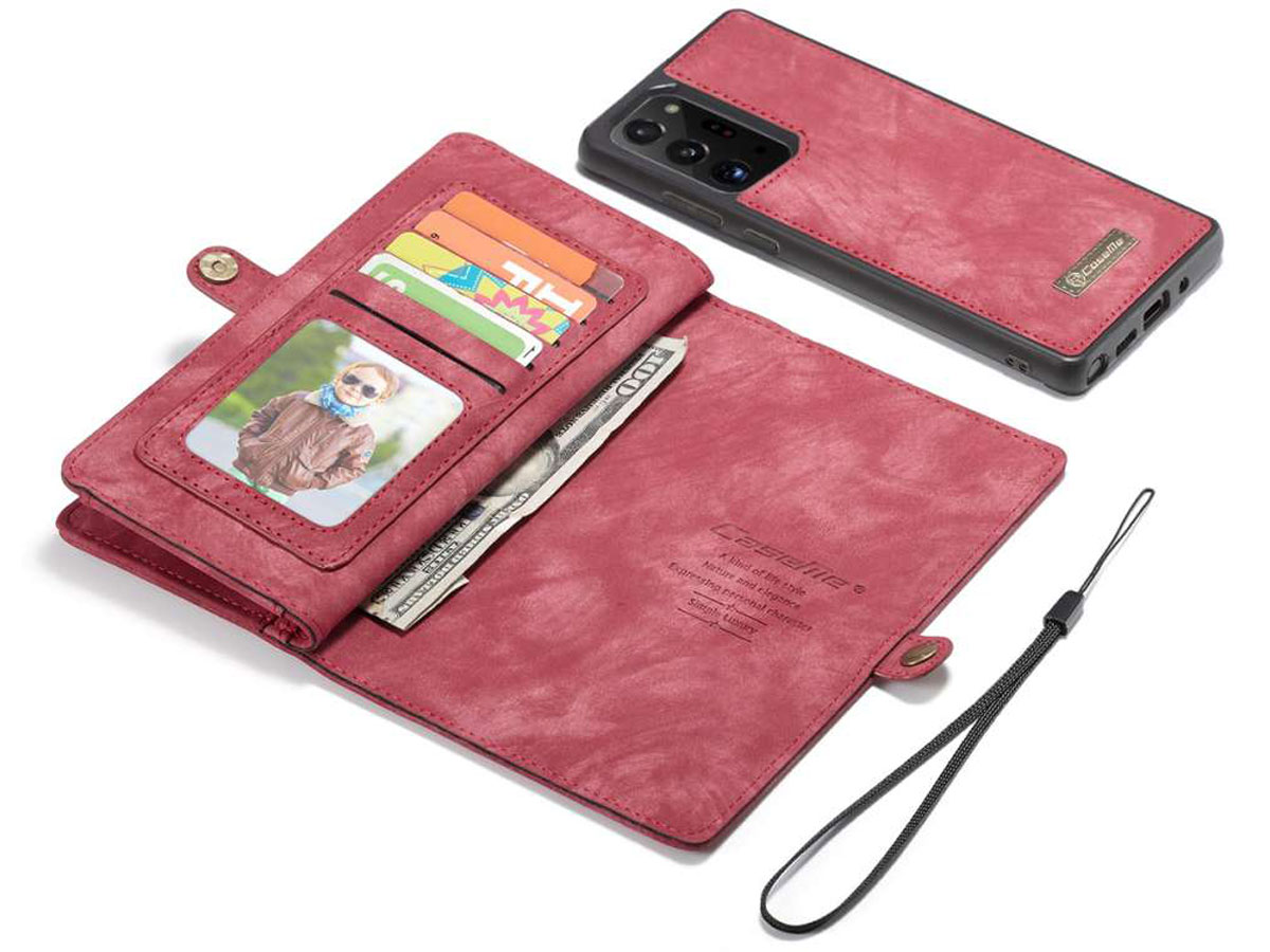 CaseMe 2in1 Wallet Ritsvak Case Rood - Galaxy Note 20 Ultra Hoesje