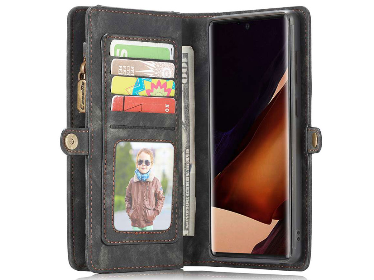CaseMe 2in1 Wallet Ritsvak Case Zwart - Galaxy Note 20 Ultra Hoesje
