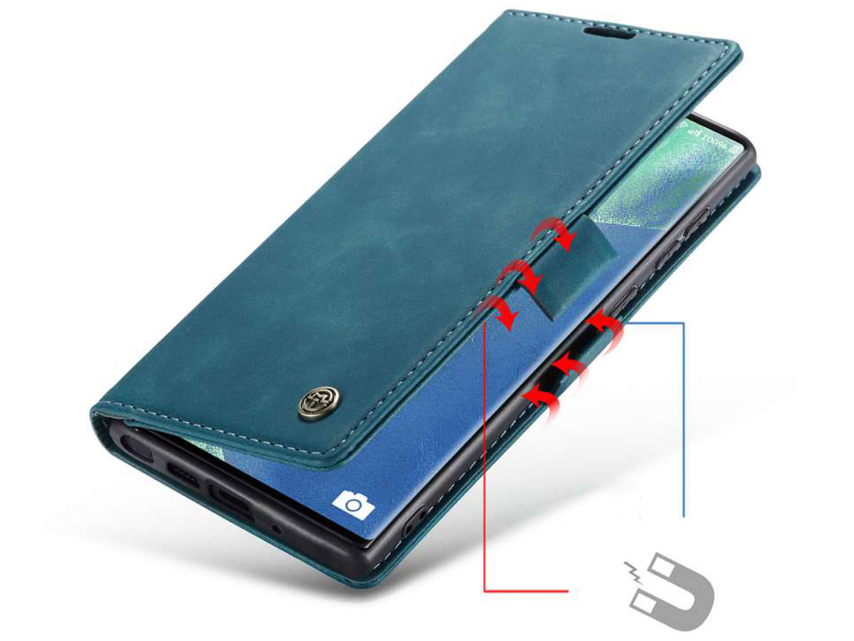 CaseMe Vintage BookCase Blauw - Samsung Galaxy Note 20 Ultra hoesje