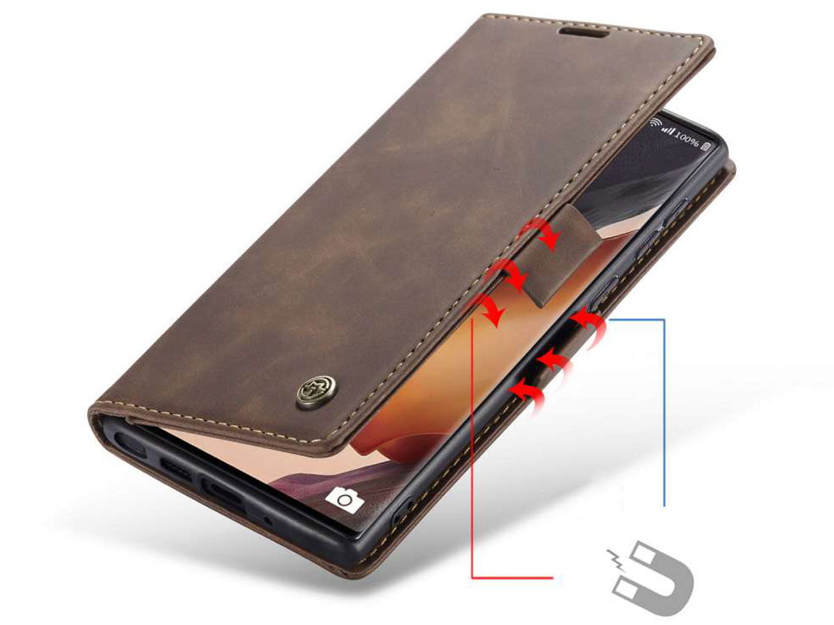 CaseMe Vintage BookCase Bruin - Samsung Galaxy Note 20 Ultra hoesje